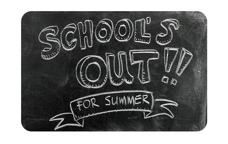 School out for the summer on chalkboard